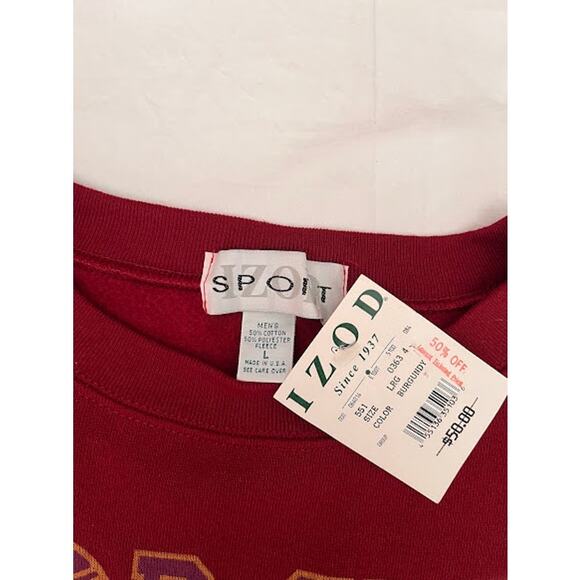 Vintage NWT 90s Izod Sport Sweatshirt Burgundy Tennis Size L - Picture 3 of 6